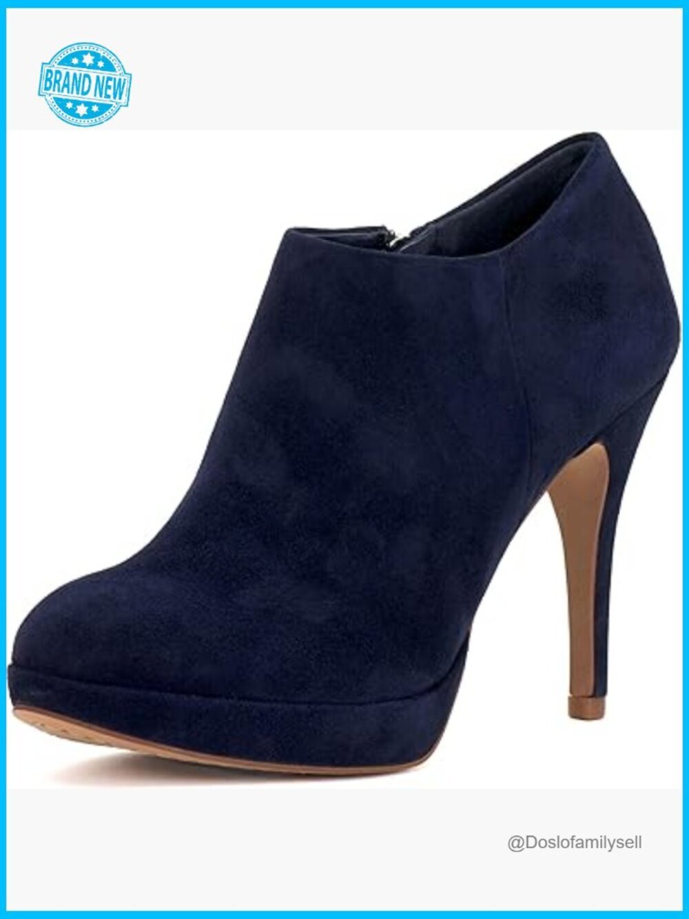 Almond Toe Stiletto Heel Platform Ankle Booties Suede Zip Closure Chunky Heel